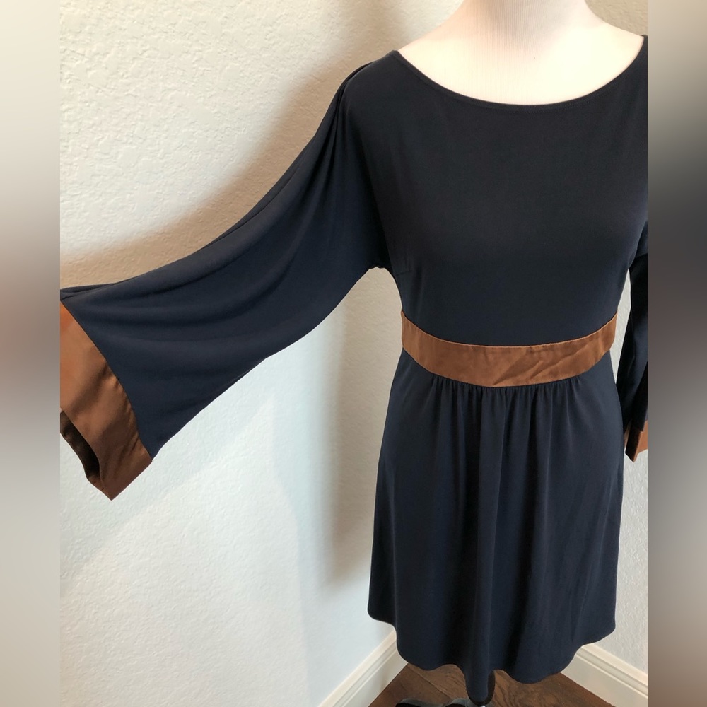 Laundry by Design Navy and Bronze Full Sleeve Side Zippered Dress
